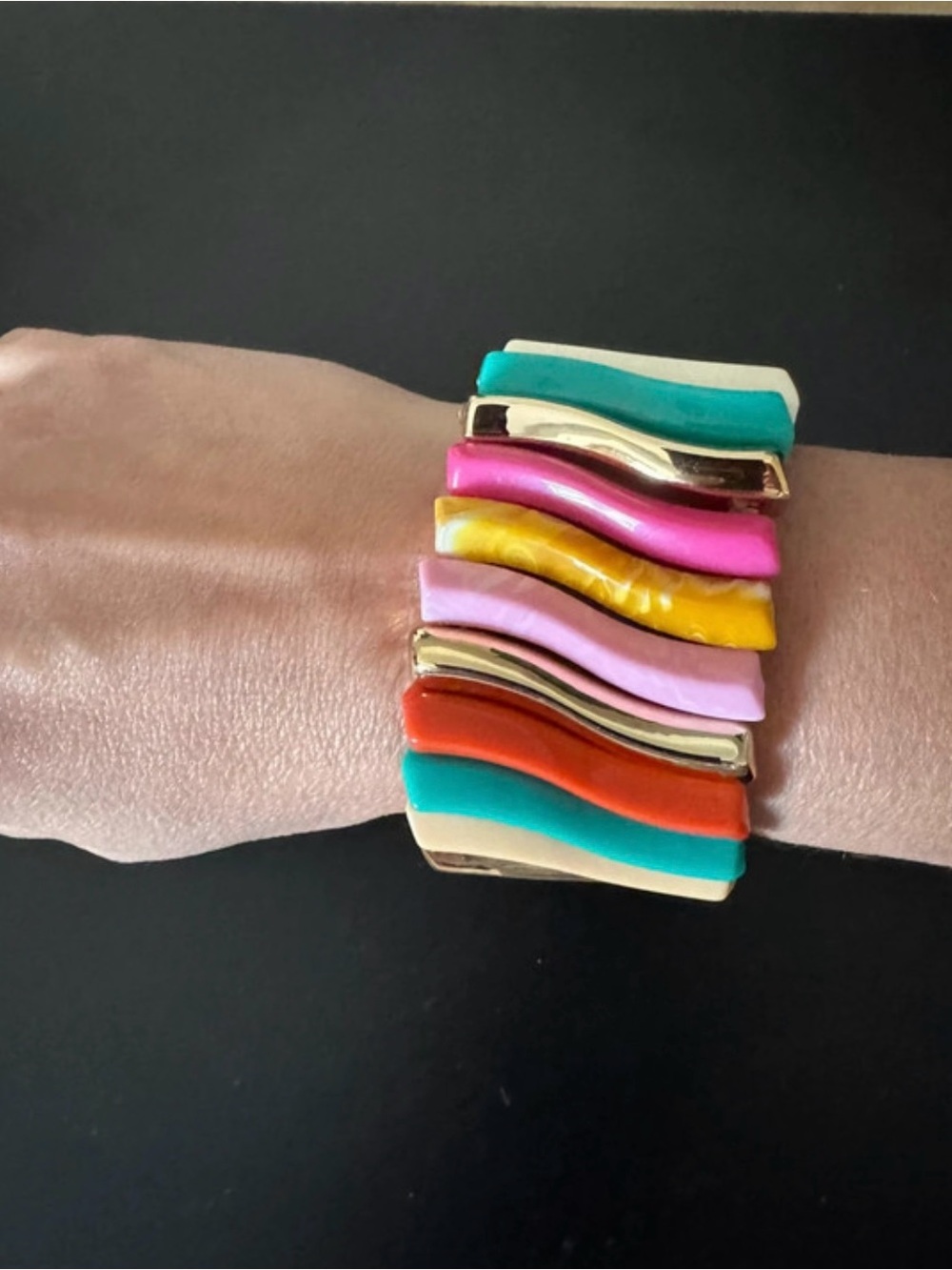 Multicolor Wavy Enamel Stretch Bracelet - Women Jewelry